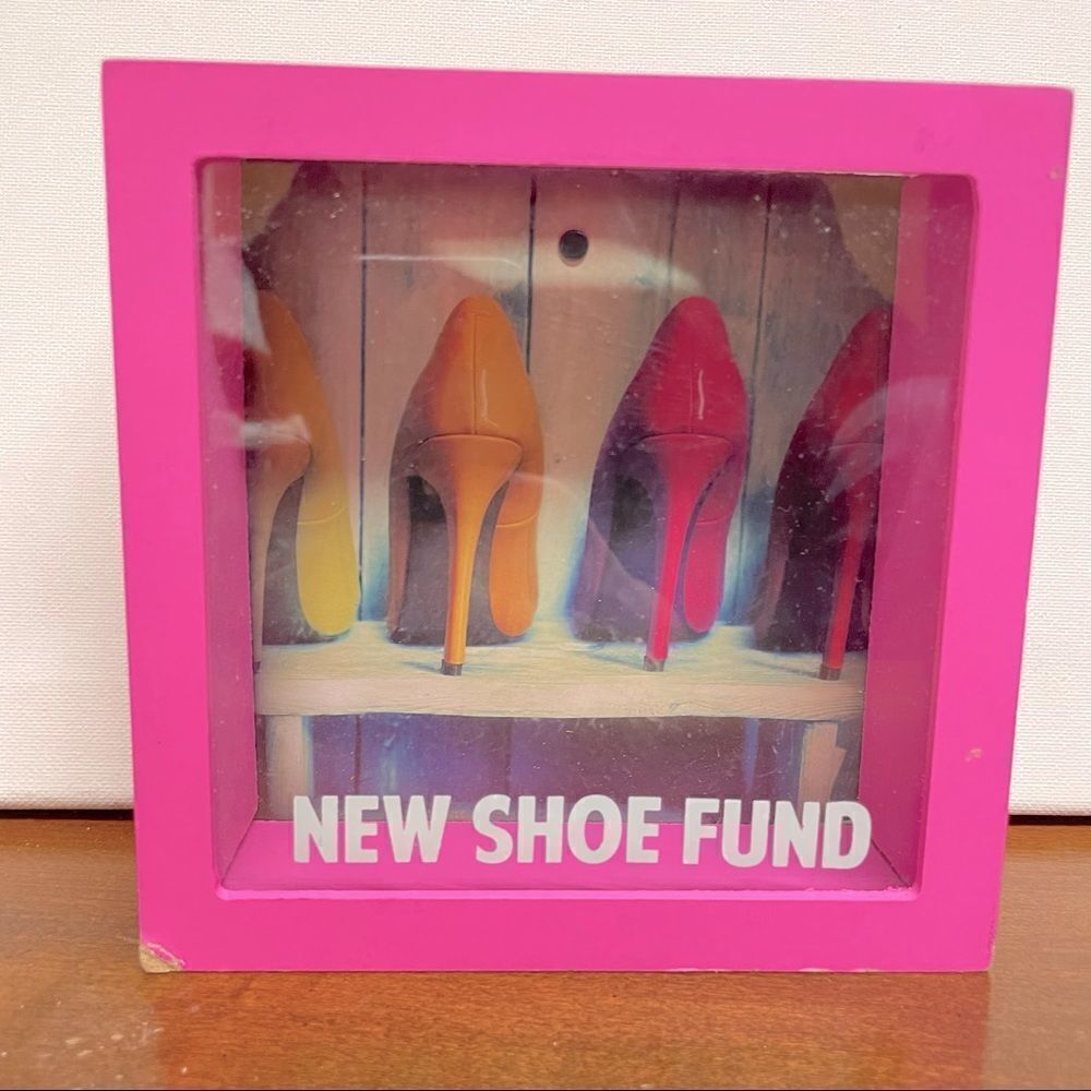 “New Shoe Fund” Square Clear Frame Bank with Removable Back and Clear Front